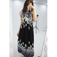 kerissa black feather print maxi dress