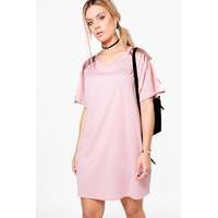 Kelly Satin Trim Ribbed T-shirt Dress - blush