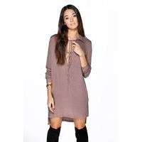 keyhole lace up dipped hem shirt dress sand