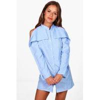 Kelis Stripe Open Shoulder Shirt Dress - blue