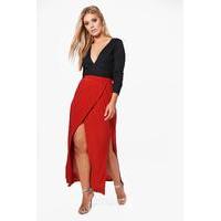 Kelly Front Mock Wrap Maxi Skirt - rust