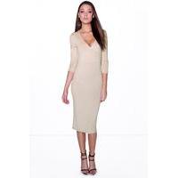 Kelsey Wrap Front Midi Dress - stone