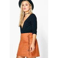 kelly lace up detail suedette mini skirt spice