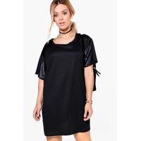 Kelly Satin Trim Ribbed T-shirt Dress - black