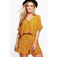 kelly floral printed ruffle playsuit mustard