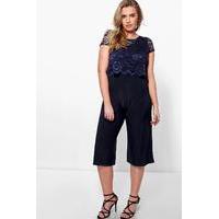 Kerri Lace Overlay Culotte Jumpsuit - navy