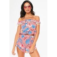 Kerry Red Striped Floral Bardot Two Piece Set