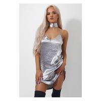 Kendall Silver Satin Choker Dress