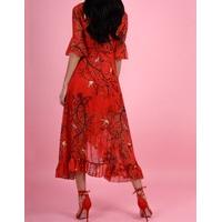 KERRY - Red Tropical Print Wrap Dress