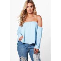 Kerry Off The Shoulder Ruffle Sleeve Top - bluebell