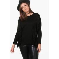 kelly ruffle front knitted top black