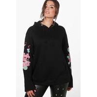 keira embroidered oversized hooded sweat black