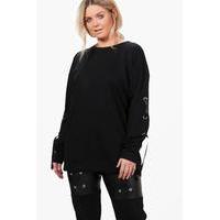 kelly lace up sleeve sweat black