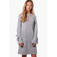 keyhole tie sleeve knitted tunic grey