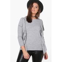 kelly ruffle front knitted top grey