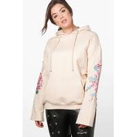 Keira Embroidered Oversized Hooded Sweat - stone