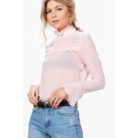 Keely Frill Detail High Neck Woven Blouse - blush
