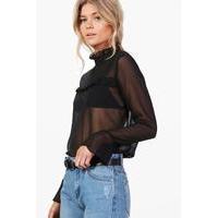 Keely Frill Detail High Neck Woven Blouse - black