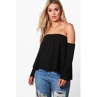 Kerry Off The Shoulder Ruffle Sleeve Top - black