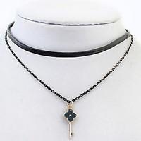 key leather choker pendant sweater chain necklace multilayer layered n ...