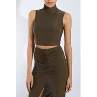 Khaki High Neck Co-ord Crop Top