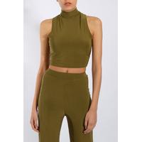 Khaki High Neck Crop Top