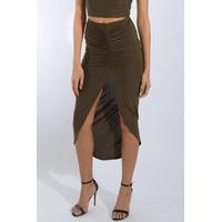 Khaki Rouche Co Ord Midi Skirt