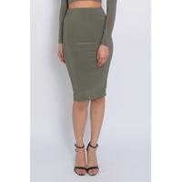 Khaki Slinky Co Ord Midi Skirt