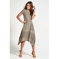 Khaki Applique Hanky Hem Midi Dress