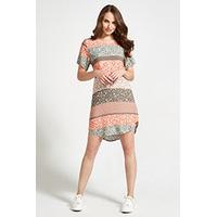 khaki amp coral ditsy folk stripe print shift dress