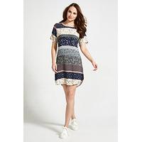 khaki amp navy ditsy folk stripe print shift dress