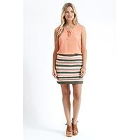 Khaki Coral & White Crochet Multistripe Mini Skirt