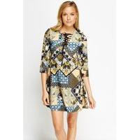 khaki mixed print shift dress