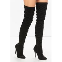 Khloe Black Suede Pointed Toe Over The Knee Boots