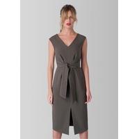 Khaki Tie Front Split Front Sleeveless Dress