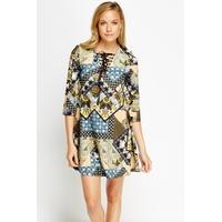 Khaki Mixed Print Shift Dress