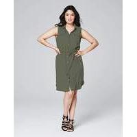 Khaki Button Sleeveless Shirt Dress