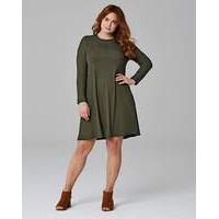 Khaki Long Sleeve Ribbed Swing dress