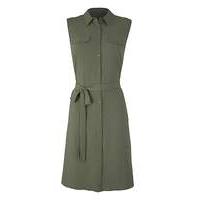 Khaki Button Sleeveless Shirt Dress