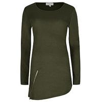 Khaki Asymmetric Zip Hem Long Sleeved Top