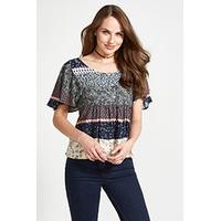 khaki amp navy ditsy folk stripe print swing top