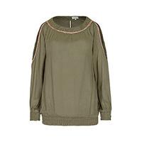 Khaki Cold Shoulder Long Sleeved Top