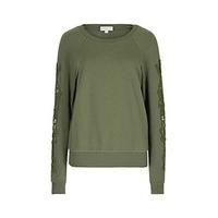 Khaki Guipure Lace Arms Sweatshirt