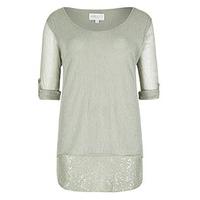 Khaki Sequin Hem Long Sleeved Top