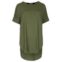 khaki basic rounded hem oversized t shirt