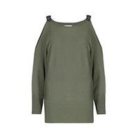 Khaki Buckle Cold Shoulder Jumper