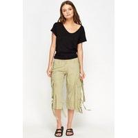 Khaki Cropped Strappy Trousers