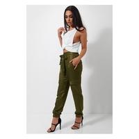 Khaki High Waisted Satin Utility Trousers
