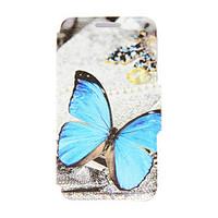 Kinston Blue Butterfly Pattern PU Leather Full Body Case with Stand for Motorola moto E