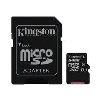Kingston Technology 64GB microSDXC Class 10 UHS-I 45MB/s Read Card + SD Adapter